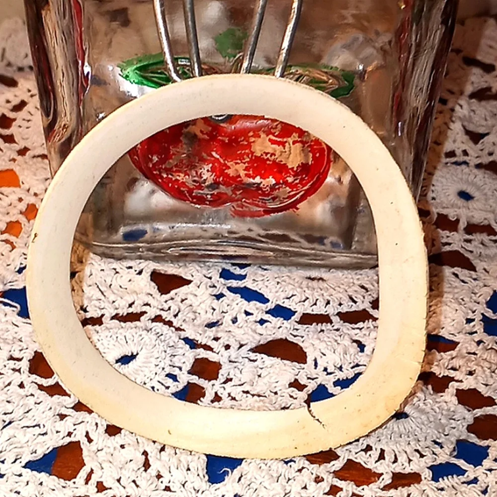 VINTAGE RETRO GLASS 4 SIDED HAND PAINTED DISTRESSED SQUARE APPLE SUGAR JAR